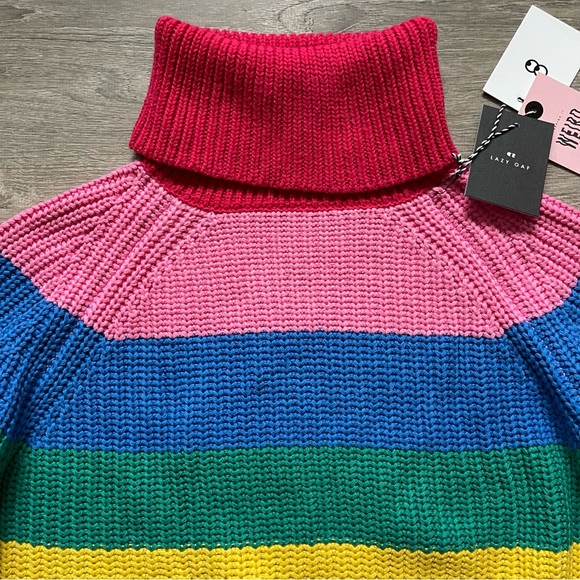 *NWT Lazy Oaf Oversized Rainbow Striped Turtleneck Sweater - Picture 3 of 7